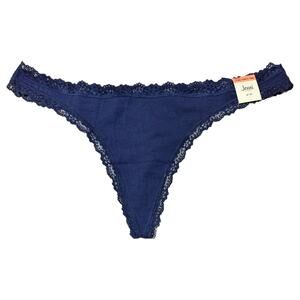 Jenni Intimates Navy‎ Blue Lace Trim Thong Panty Cotton Underwear Plus Size XXXL